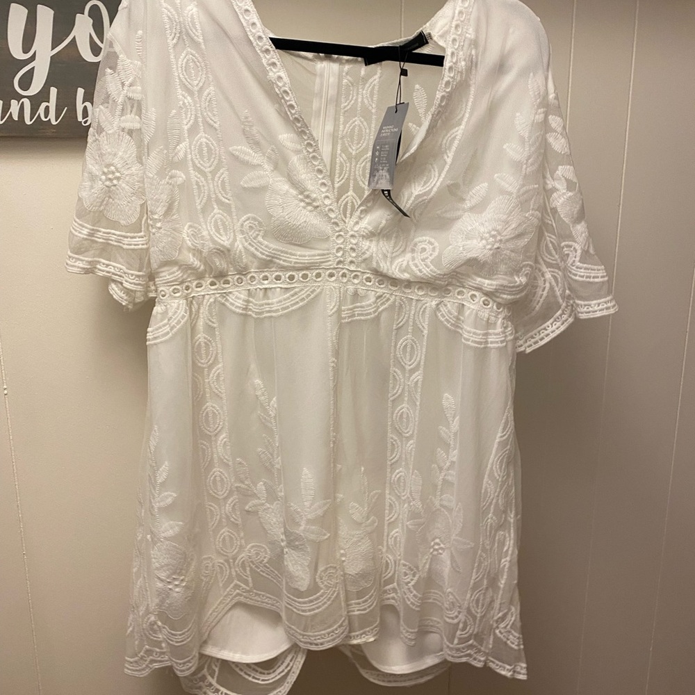 NWT White Sheer Lace Romper Cover Up